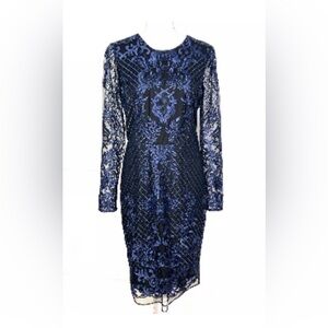 Donna Karan Blue Lace Long Sleeve Dress